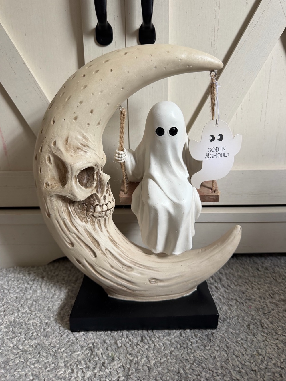 2026 Goblin & Ghoul Halloween Spooky Ghost on Swing On Skeleton Crescent Moon